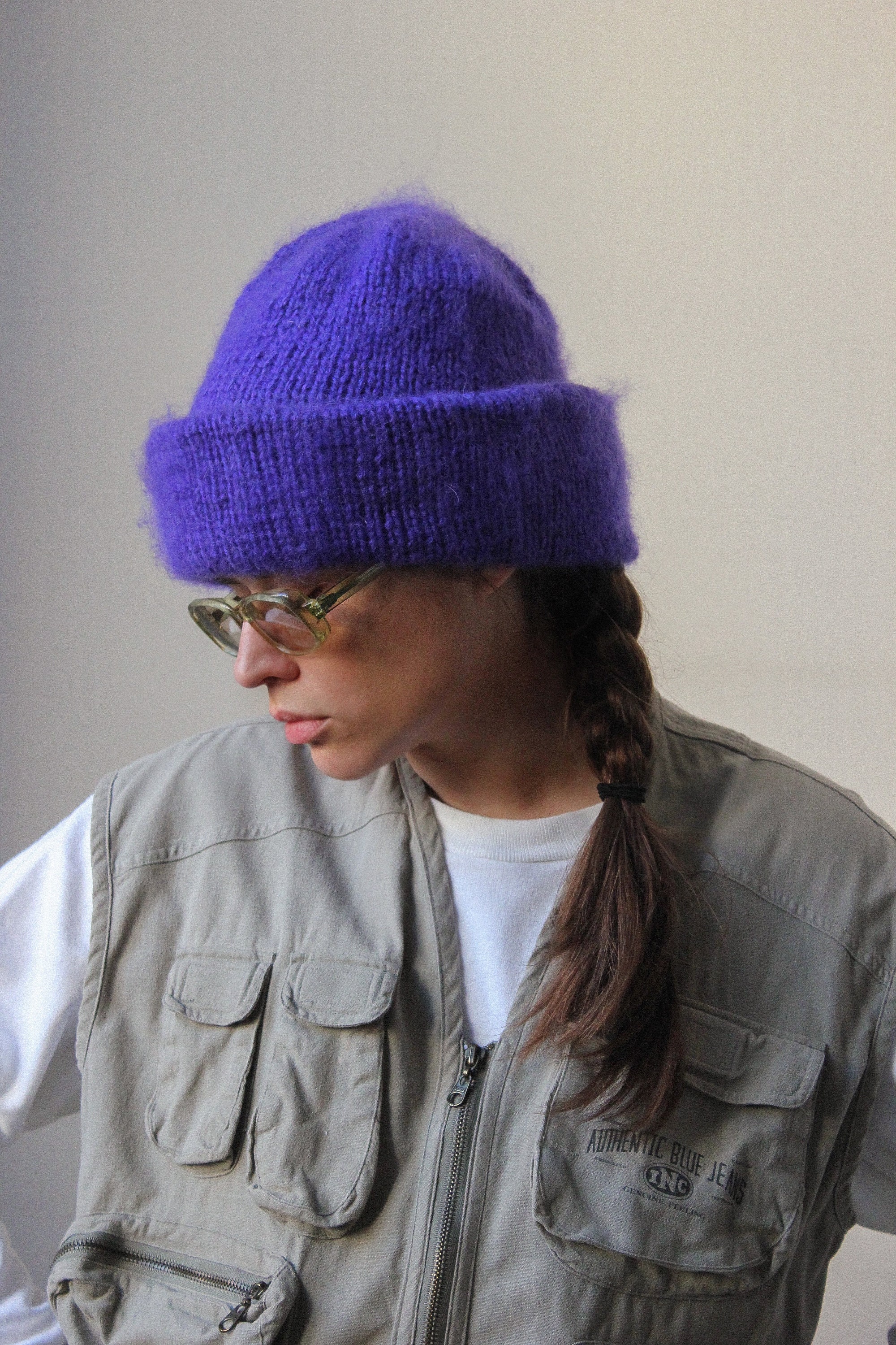 Mohair Purple Brand Beanie