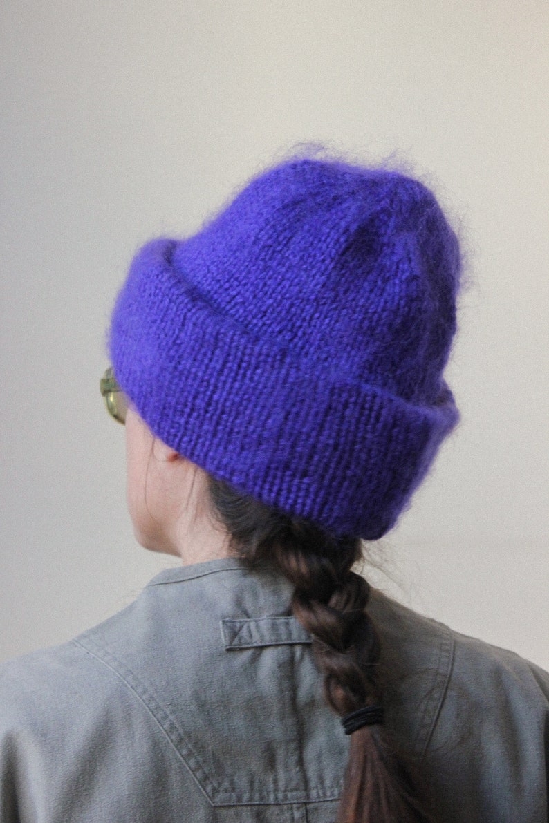 Hand Knitted Mohair Beanie Hat in Rich Purple image 6