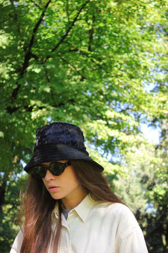 Fluffy Fur Bucket Hat in Black | Etsy 