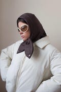 PILLOW HEADSCARF - Balaclava in Dark Brown ,scarf quilted shawl bandana shawl puffer, babyshka style Quilted Headscarf, the bear product logo