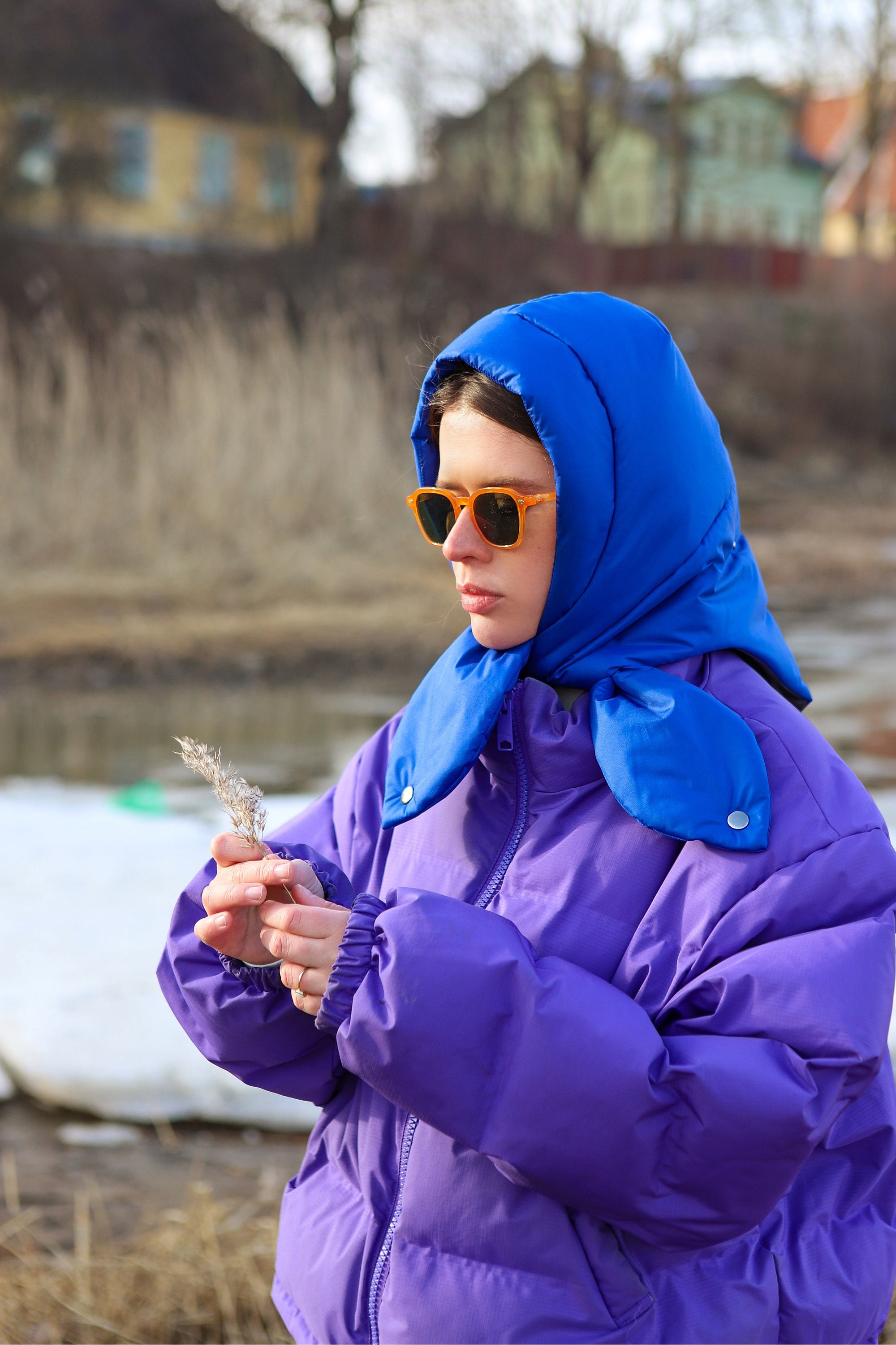 PILLOW HEADSCARF - Balaclava in Rich Blue ,scarf Quilted  display picture 2