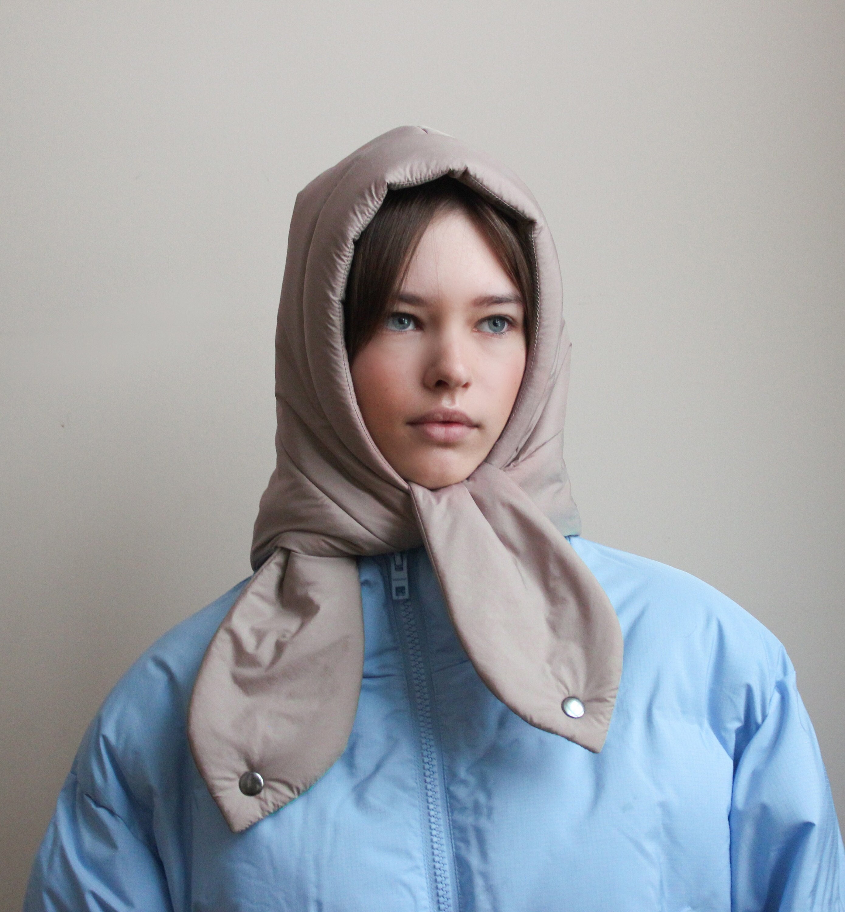 PILLOW HEADSCARF - Balaclava in Rich Blue ,scarf Quilted