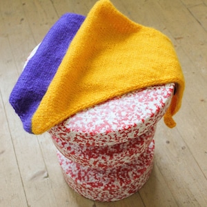 Hand knitted Bicolour Mohair Headscarf in Rich Amber Yellow & Purple,kerchief knitted,headscarf wool image 4