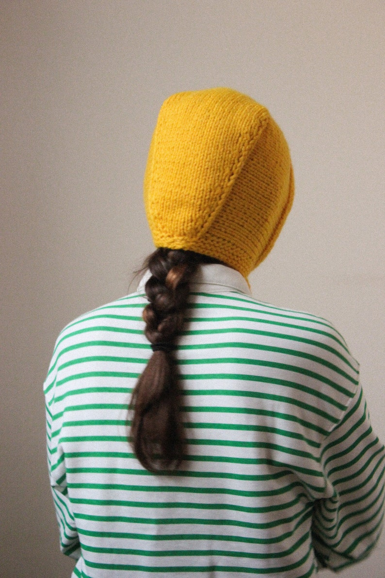 Hand-knitted Adult Bow Tie Bonnet hat in Yellow image 4