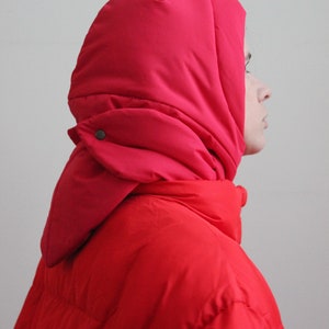 PILLOW Puffer HEADSCARF in scarlet red scarf quilted shawl puffer, fashion shawl 2022-23, fashion shawl babyska style Quilted Headscarf image 5