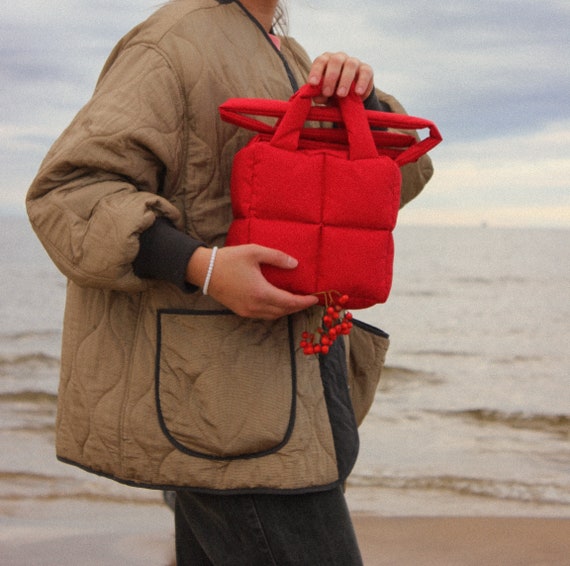 MINI PILLOW PUFFER Essential Bag in Red; Tote Bag - Etsy