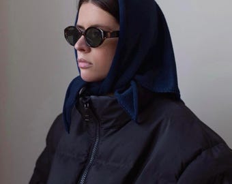 Hand - knitted Headscarf in Navy ,kerchief knitted,headscarf wool