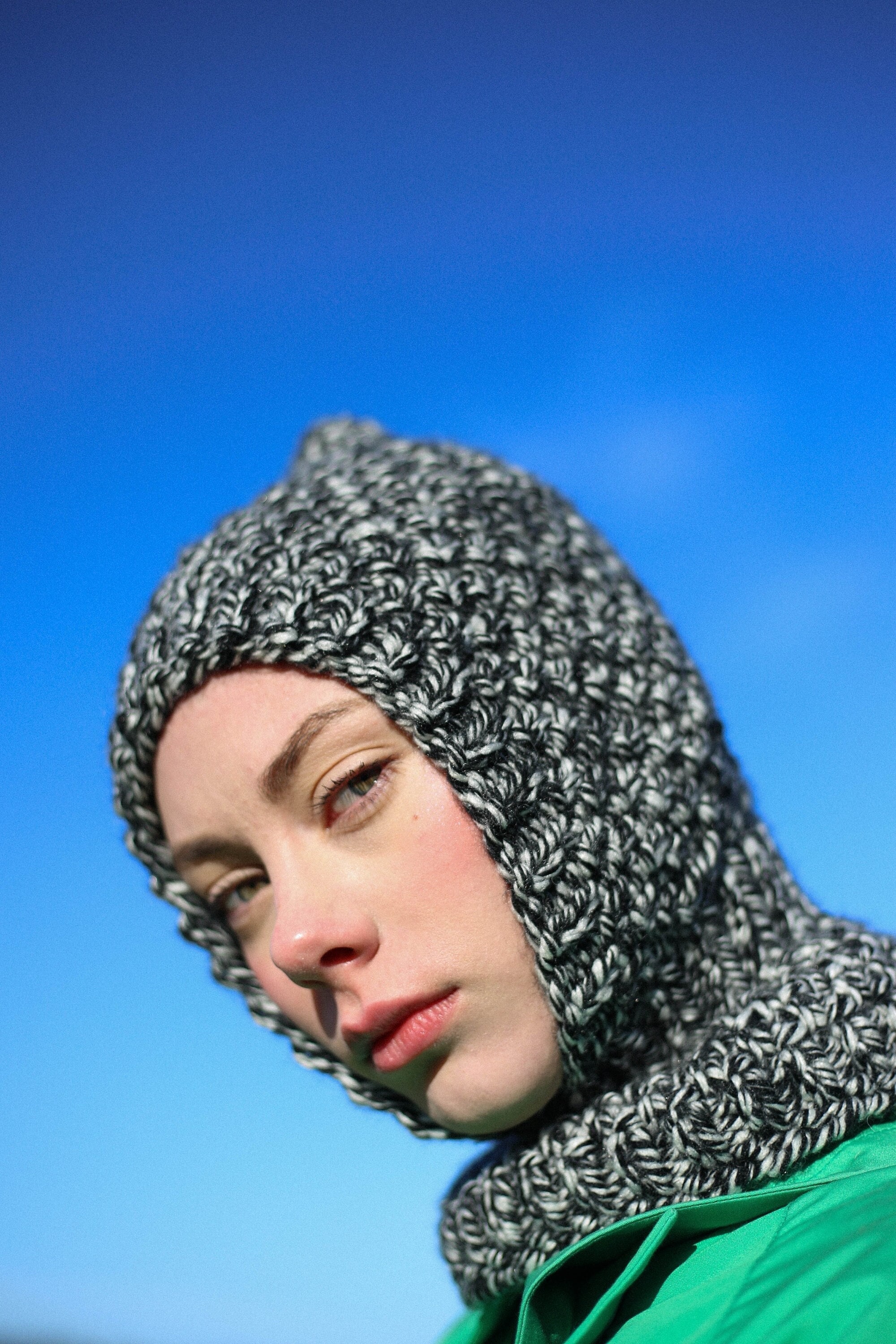 Handknitted Woolen Chunky balaclava hat in black and white