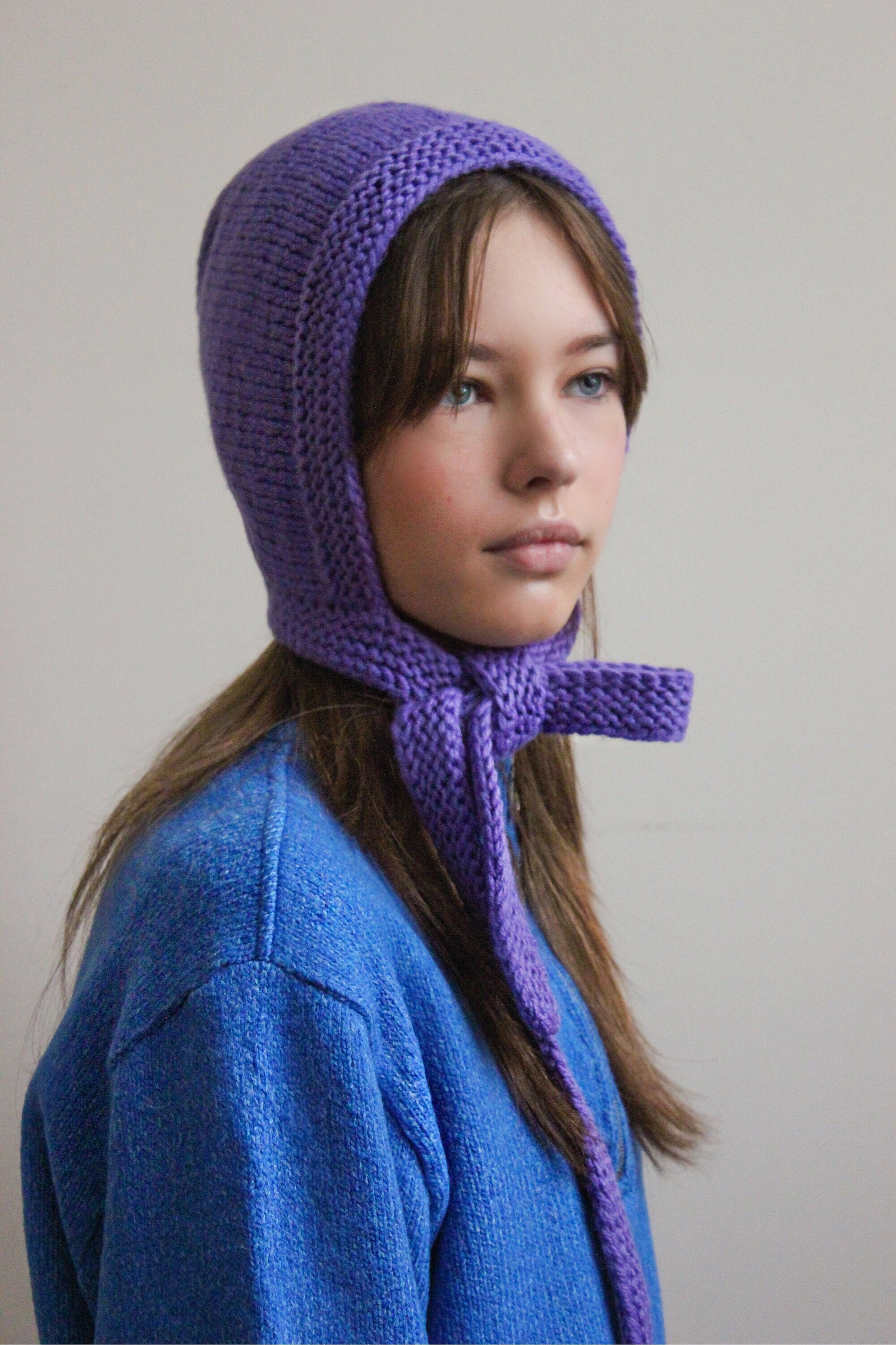 Hand-knitted Adult Bow Tie Bonnet Hat in Purple - Etsy