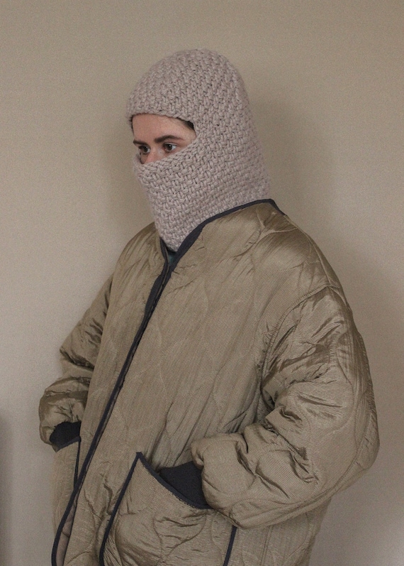 Hand Knit Balaclava グレイッシュベージュ Hand Knitted Chunky Balaclava Ski Mask in Cream Beige - Etsy