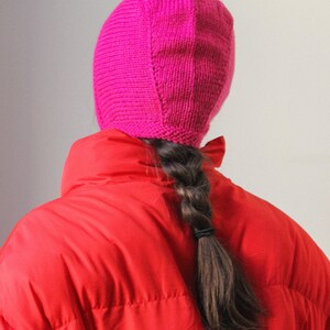 Hand-knitted Adult Bow Tie Bonnet hat in Hot Pink, Fuchsia Pink image 7