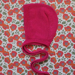 Hand-knitted Adult Bow Tie Bonnet hat in Hot Pink, Fuchsia Pink image 6