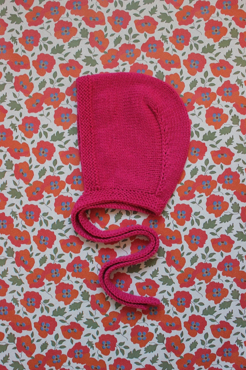 Hand-knitted Adult Bow Tie Bonnet hat in Hot Pink, Fuchsia Pink image 6
