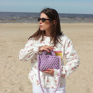 Сoarse knitted crossbody bag in lilac lavender , tote bag image 10