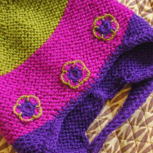 Multicoloured Aviator Bonnet Hat with crochet flowers image 5