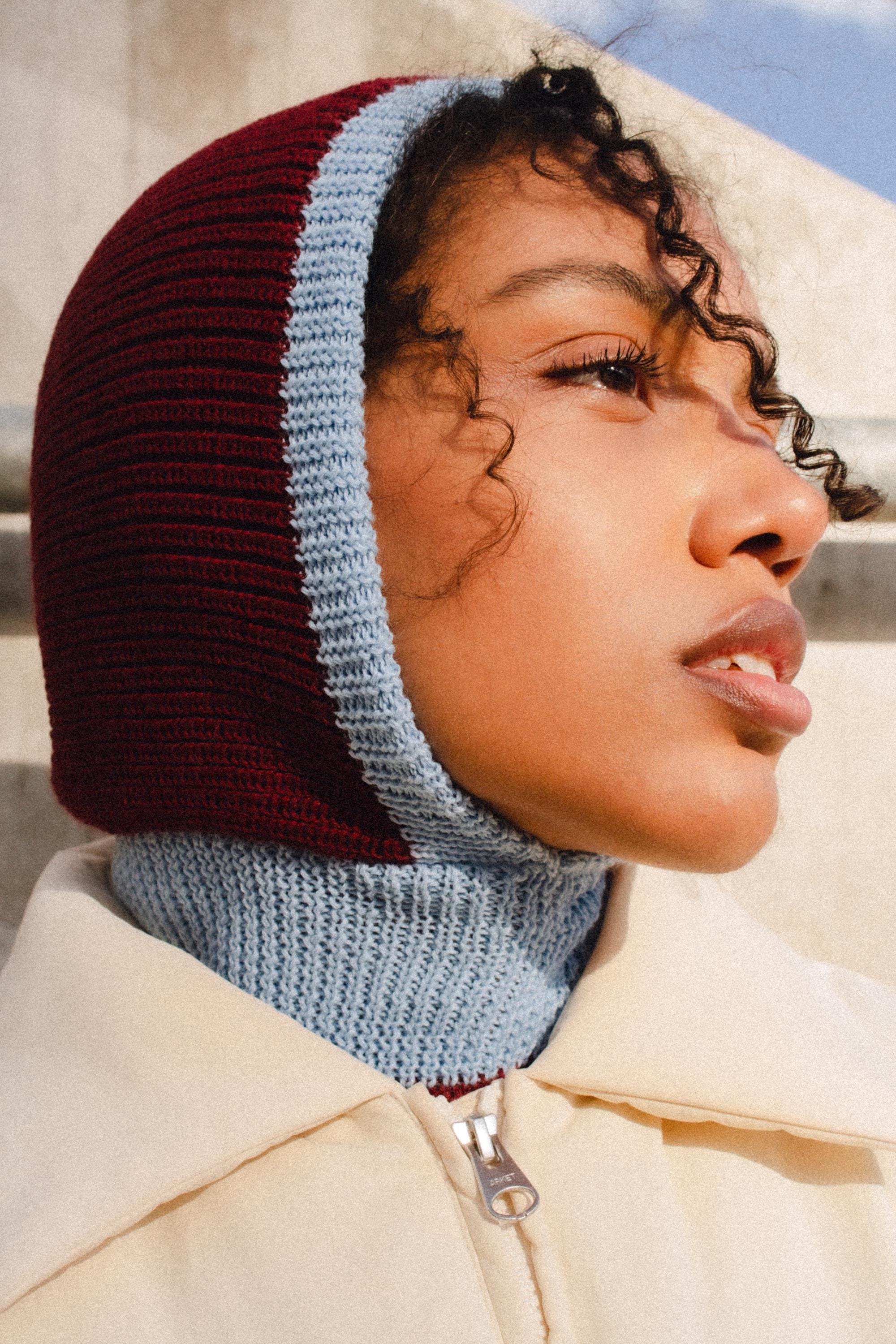 Balaclava Woolen Hat in Burgundy and Baby Blue,mango Socky
