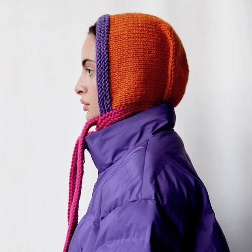 Multicolored Hand-knitted Adult Bow Tie Chunky Bonnet hat