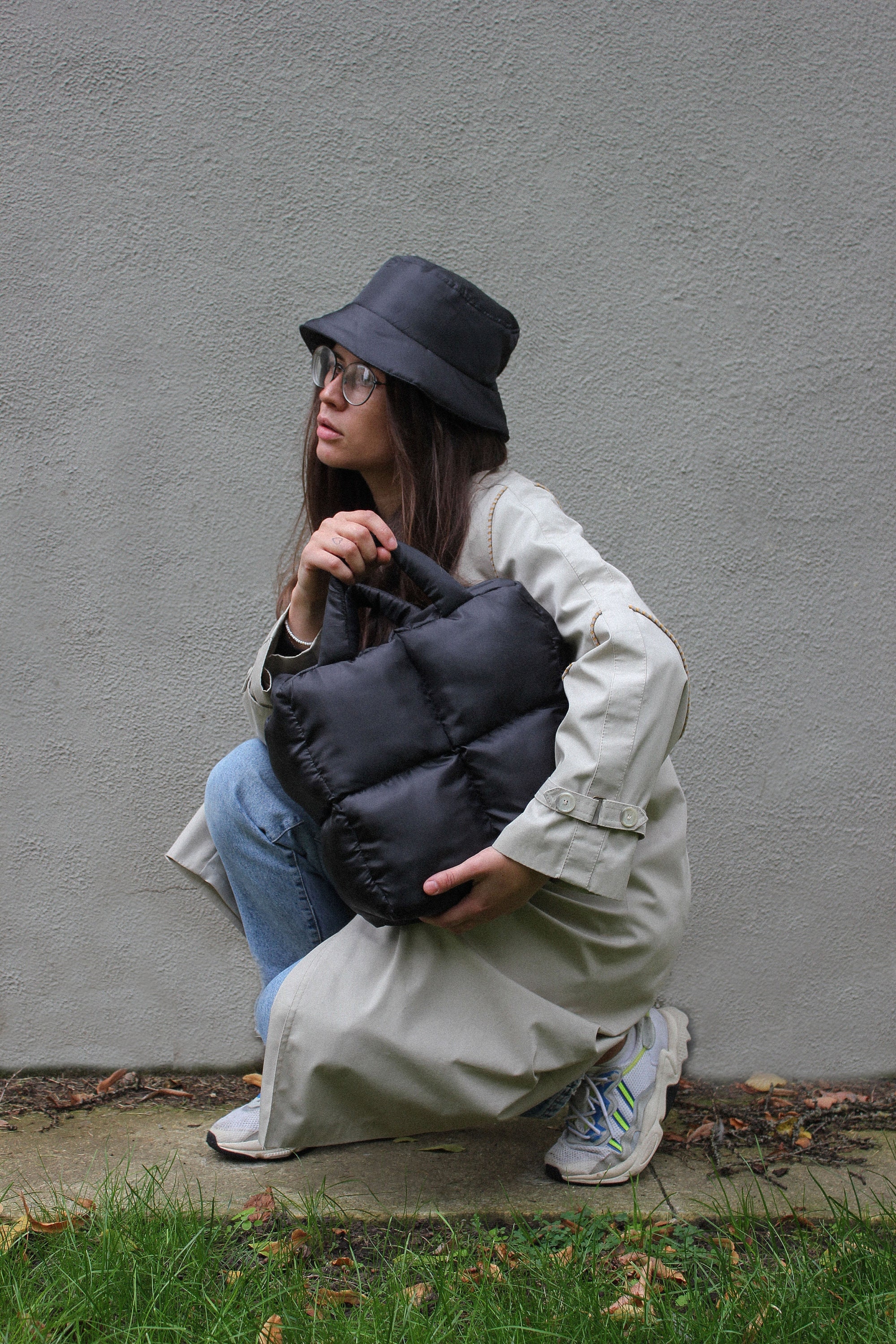 PILLOW Puffer bag in charcoal black,Padded Super Puffer Oversize Tote Shopper Bag Shoulder Bag Quilted Bag