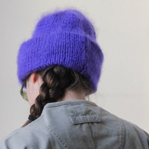 Hand Knitted Mohair Beanie Hat in Rich Purple image 2