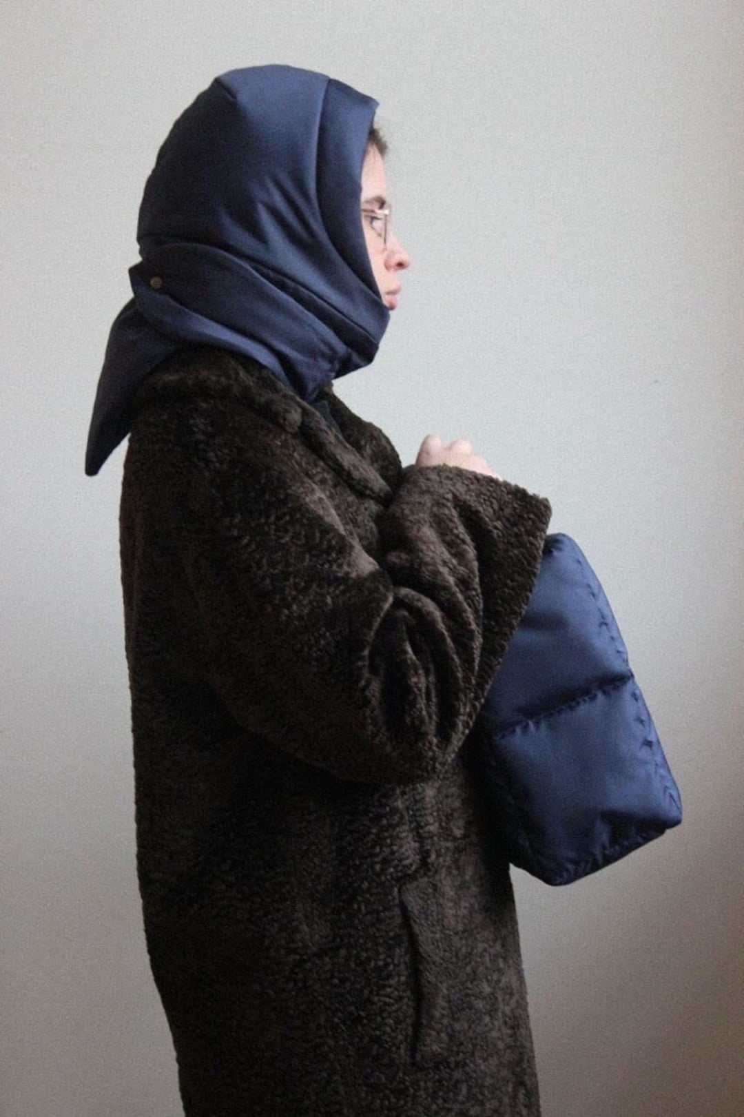 PILLOW HEADSCARF - Balaclava in Rich Blue ,scarf Quilted