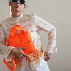 MINI PILLOW PUFFER essential bag in neon orange , tote bag , neon mandarin bag image 4