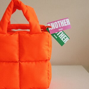 MINI PILLOW PUFFER essential bag in neon orange , tote bag , neon mandarin bag image 7