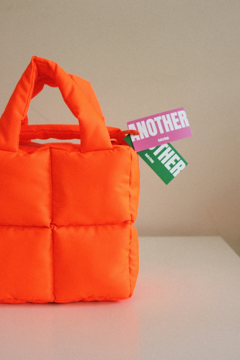 MINI PILLOW PUFFER essential bag in neon orange , tote bag , neon mandarin bag image 7