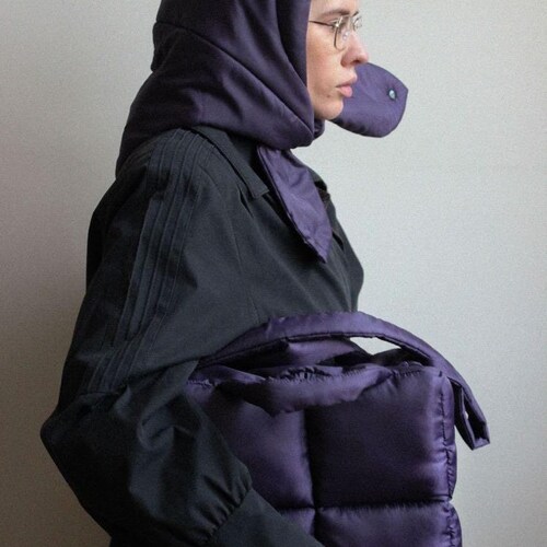 PILLOW HEADSCARF - Balaclava in Purple ,scarf quilted shawl bandana shawl puffer,fashion shawl 2024-25, babyshka style Quilted Headscarf