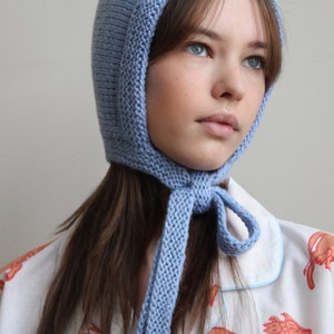 Hand-knitted Adult Bow Tie Bonnet hat in Light Blue image 7