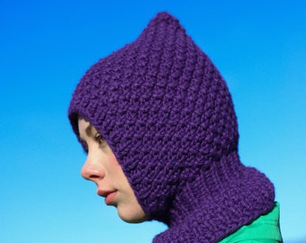 Hand-knitted Chunky balaclava in purple