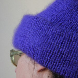 Hand Knitted Mohair Beanie Hat in Rich Purple image 4