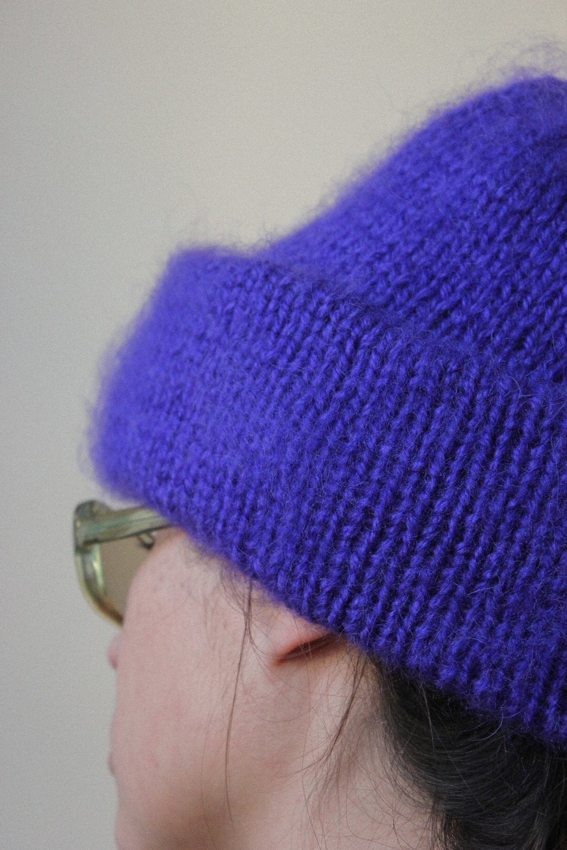 Hand Knitted Mohair Beanie Hat in Rich Purple image 4