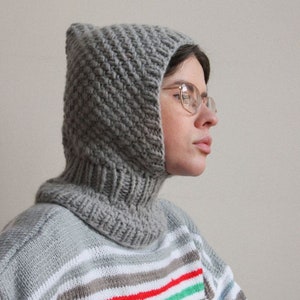 Balaclava Woolen Chunky hat in gray ,mango socky balaclava knit beanie,knit helmet,knit hat,crochet balaclava, knitted hood image 5