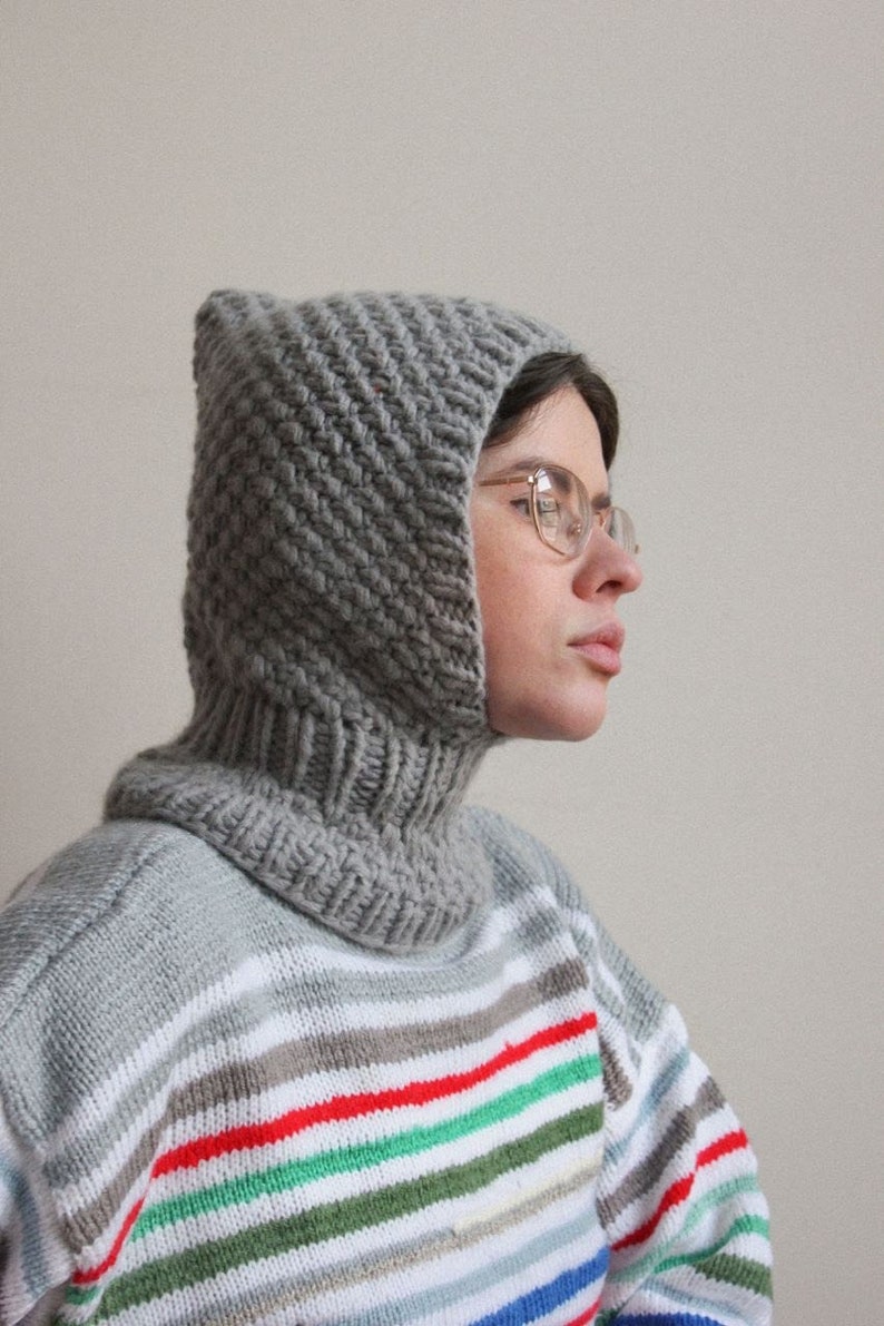 Balaclava Woolen Chunky hat in gray ,mango socky balaclava knit beanie,knit helmet,knit hat,crochet balaclava, knitted hood image 5
