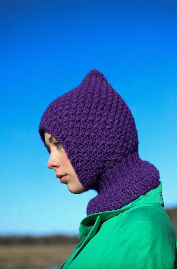 Chunky Purple Knit Balaclava Purple Knit Balaclava, Wool Knitted Scarf, Winter Knitted  main image 2