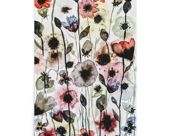 Wildflower watercolor abstract modern floral wall art print.