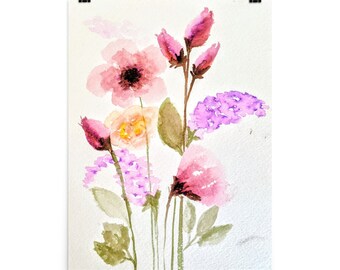 Simple bouquet original watercolor wall art print.