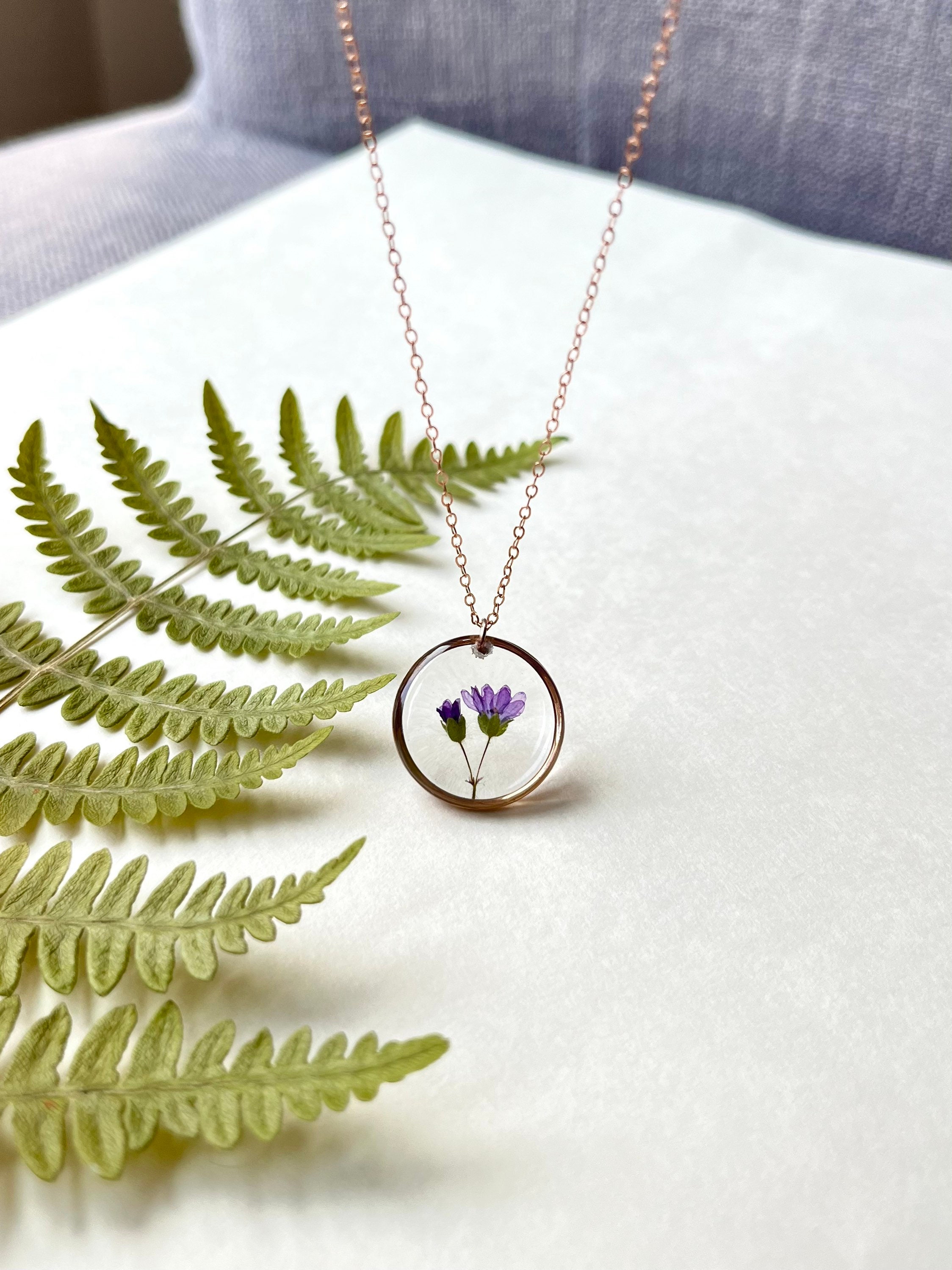 Pressed Purple Flower Necklace Rose Gold Filled Necklace -  Canada