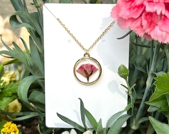 Pressed Pink Rose Necklace in Gold | Preserved Botanical Jewelry