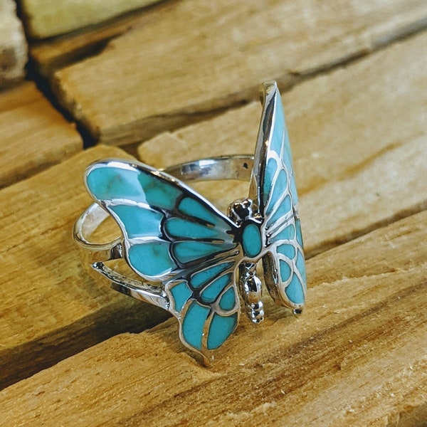 Turquoise butterfly ring, silver butterfly ring, butterfly ring, Statement silver ring, Silver jewelry, turquoise jewelry, native jewelry