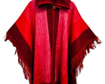Red Poncho, Handmade Wool Wrap, baby alpaca Lightweight Cape, Stylish Red cape, Unisex Shawl, soft and warm handcrafted by Native hands.
