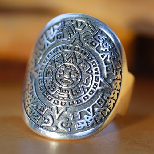 Big Aztec Calendar Ring Handmade Aztec Calendar Solid Silver Etsy