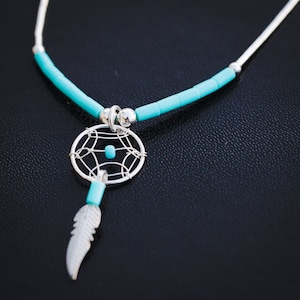 collar de plata dreamcatcher, collar de plata nativa, collar de atrapasueños hecho a mano, joyería de plata, collar boho, collar turquesa