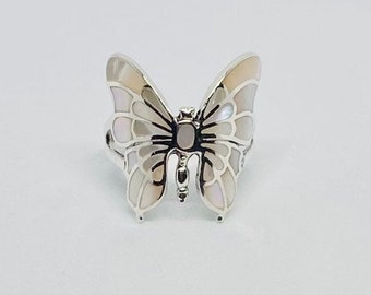 Mother of pearl butterfly ring, silver butterfly ring, butterfly ring, Statement silver ring, Silver jewelry, pearl jewelry, native jewelry