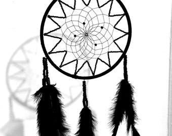 Black Dreamcatcher. Wall hanging. Traditional Dreamcatcher. Handmade dreamcatcher. Black beads & feathers. Native American bead work, beaded