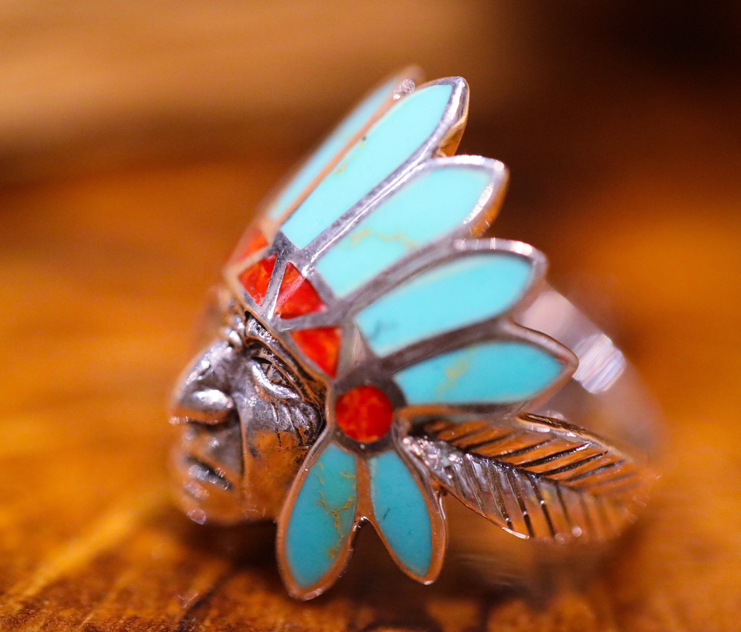 IndianターコイズBIGリング ベアクロー Hand Made Indian Head Turquoise Ring - Etsy