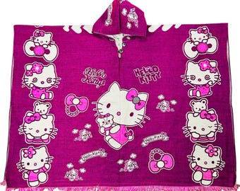 Pink Hello Kitty poncho, anime hooded poncho, pink hello kitty cape, very warm and soft, alpaca wool poncho, Japanese anime poncho, cape