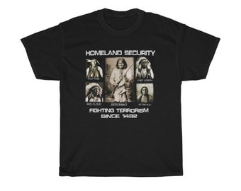 Homeland Security, 100% katoen, heren T-shirt, Chief Joseph, Geronimo, Sitting Bull, Red Cloud, Native shirt, zeefdruk, Native chief