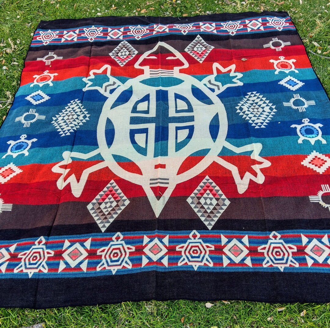 Turtle Blanket, Loom Handmade Blanket, Native Tribal, Queen Size