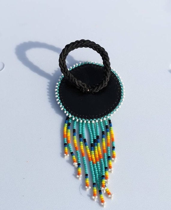 Anthropologie Beaded Hair Ties Set with Black and Blue Accents Anthropologie Small Mixed Beaded Hair Ties Set Of 5 In Black  main image 3